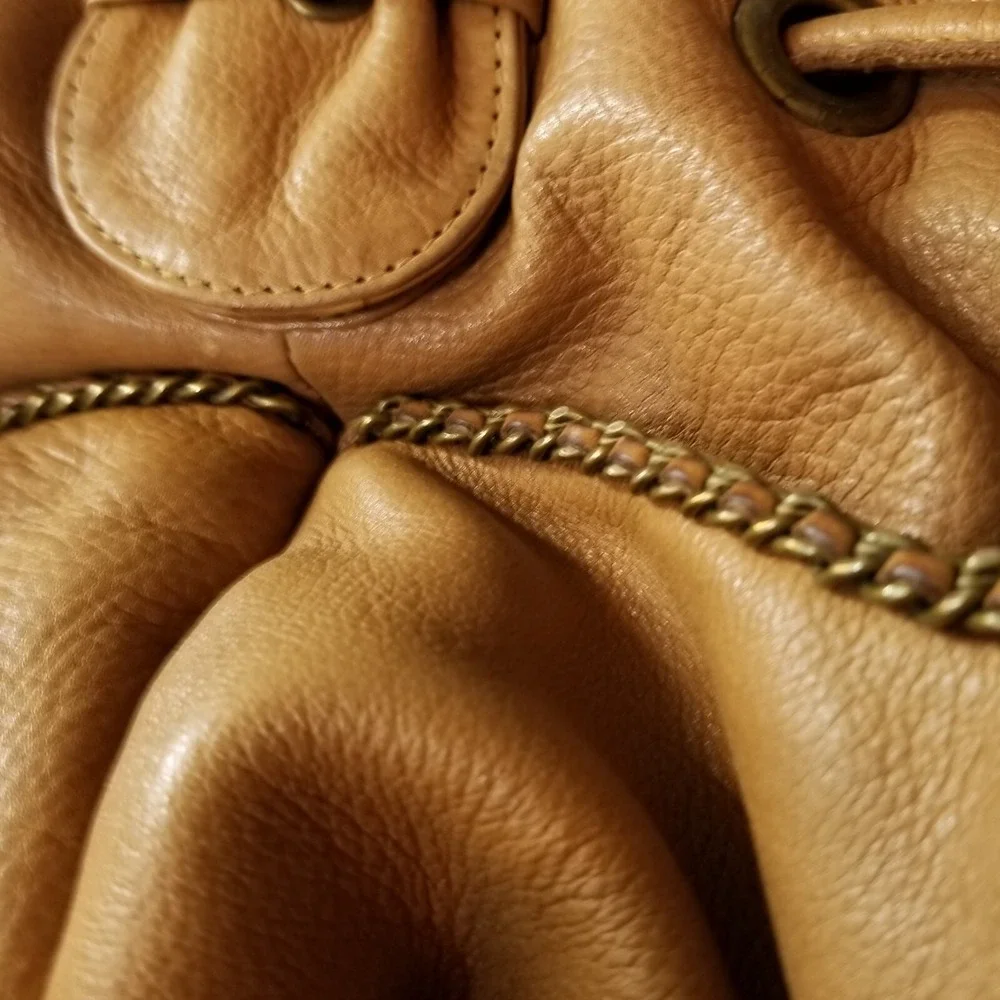 Vtg Betsey Johnson Leather Horseshoe‎ Bucket Bag Brown Y2K Western Cowgirl Hobo